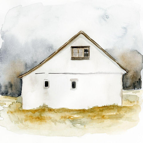 White Barn Watercolor I Black Ornate Wood Framed Art Print with Double Matting by Barnes, Victoria