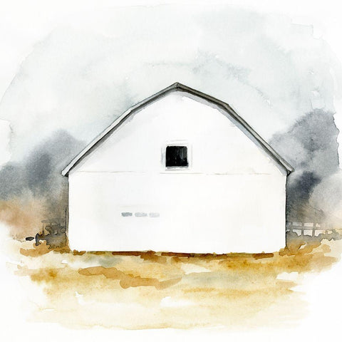 White Barn Watercolor II Black Ornate Wood Framed Art Print with Double Matting by Barnes, Victoria