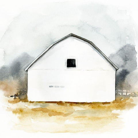 White Barn Watercolor II White Modern Wood Framed Art Print with Double Matting by Barnes, Victoria