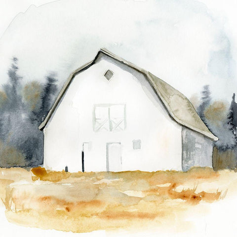 White Barn Watercolor III Black Modern Wood Framed Art Print with Double Matting by Barnes, Victoria