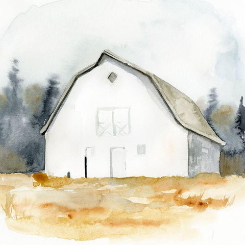 White Barn Watercolor III Black Ornate Wood Framed Art Print with Double Matting by Barnes, Victoria