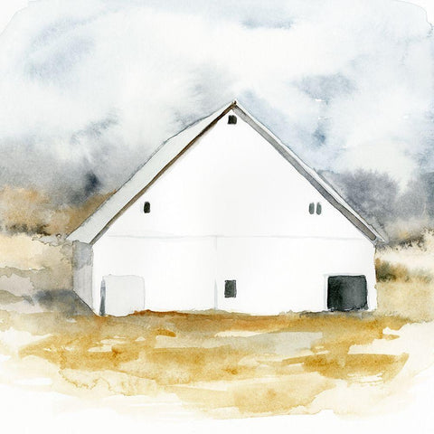 White Barn Watercolor IV Gold Ornate Wood Framed Art Print with Double Matting by Barnes, Victoria