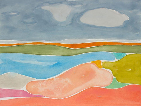 Luminous Coastline II White Modern Wood Framed Art Print with Double Matting by Delamater, Rob