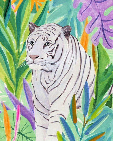 Tropic Tiger I White Modern Wood Framed Art Print with Double Matting by Warren, Annie