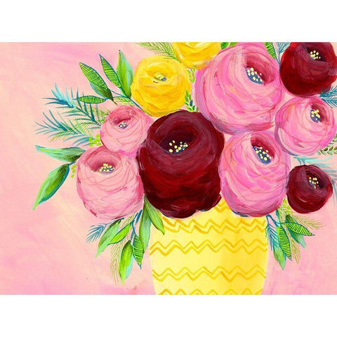 Pink Garden Flowers I White Modern Wood Framed Art Print by Moore, Regina