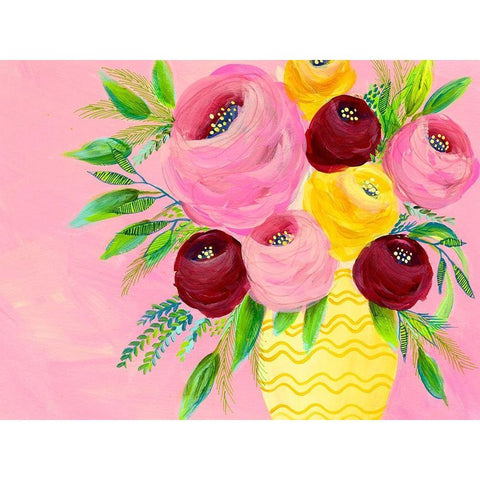 Pink Garden Flowers II White Modern Wood Framed Art Print by Moore, Regina