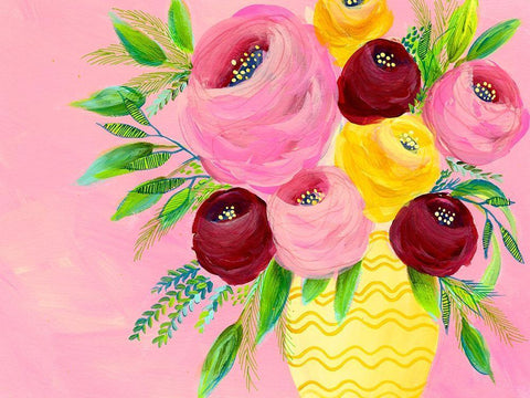 Pink Garden Flowers II White Modern Wood Framed Art Print with Double Matting by Moore, Regina