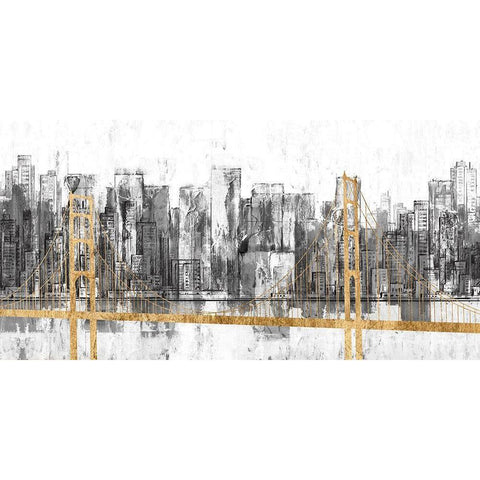 Golden Bridge Panorama Black Modern Wood Framed Art Print with Double Matting by Goldberger, Jennifer