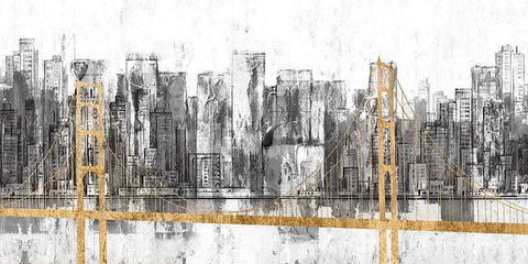 Golden Bridge Panorama Black Ornate Wood Framed Art Print with Double Matting by Goldberger, Jennifer