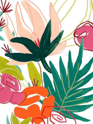 Tropical Confetti I White Modern Wood Framed Art Print with Double Matting by Vess, June Erica