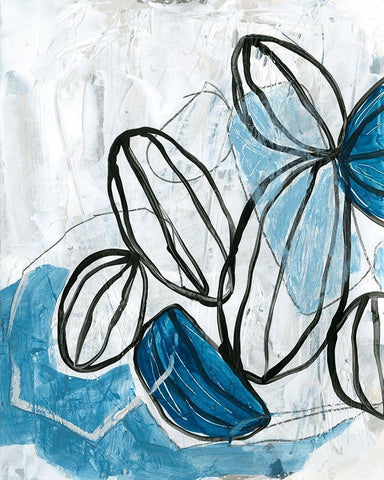 Blue Lanterns I White Modern Wood Framed Art Print with Double Matting by Vess, June Erica