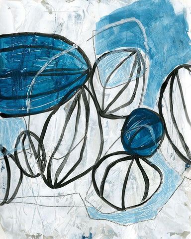 Blue Lanterns II White Modern Wood Framed Art Print with Double Matting by Vess, June Erica