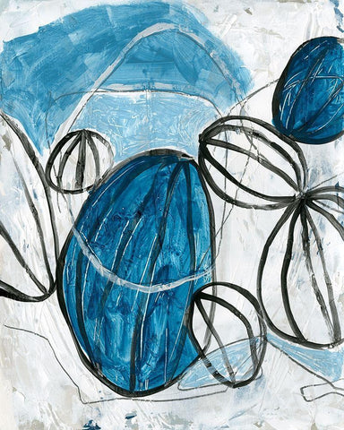 Blue Lanterns III White Modern Wood Framed Art Print with Double Matting by Vess, June Erica