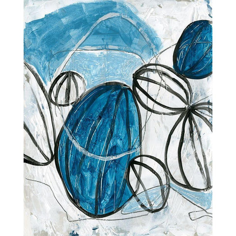 Blue Lanterns III Black Modern Wood Framed Art Print by Vess, June Erica