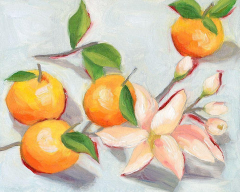 Tangerine Blossoms I White Modern Wood Framed Art Print with Double Matting by Wang, Melissa