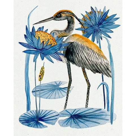 Heron Pond I Gold Ornate Wood Framed Art Print with Double Matting by Wang, Melissa