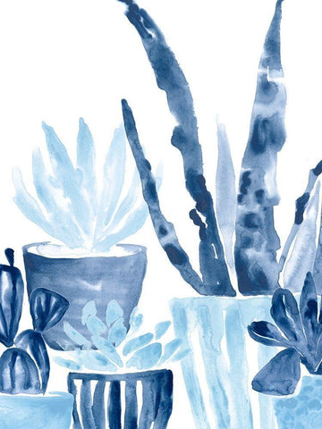 Indigo Succulent III White Modern Wood Framed Art Print with Double Matting by Vess, June Erica