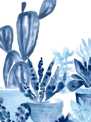 Indigo Succulent IV White Modern Wood Framed Art Print with Double Matting by Vess, June Erica