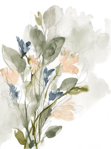 Flower Cluster I White Modern Wood Framed Art Print with Double Matting by Goldberger, Jennifer