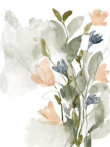 Flower Cluster II White Modern Wood Framed Art Print with Double Matting by Goldberger, Jennifer