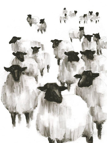 Counting Sheep I White Modern Wood Framed Art Print with Double Matting by Harper, Ethan