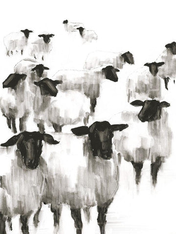 Counting Sheep II White Modern Wood Framed Art Print with Double Matting by Harper, Ethan