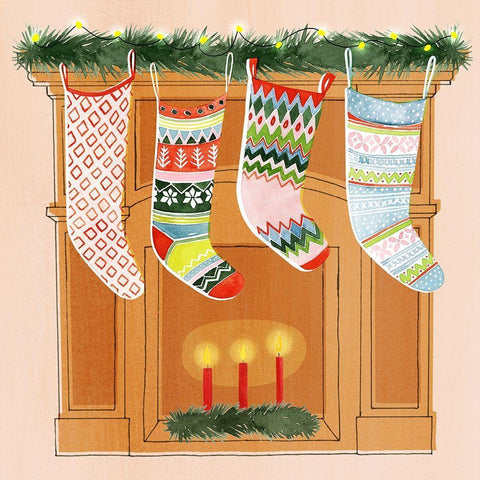 Christmas Stockings I Black Ornate Wood Framed Art Print with Double Matting by Popp, Grace