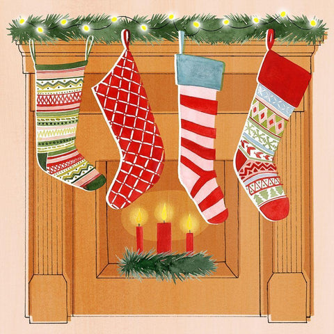 Christmas Stockings II Black Modern Wood Framed Art Print by Popp, Grace