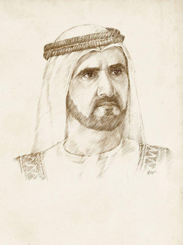 Sheikh Mohammed bin Rashid Al Maktoum White Modern Wood Framed Art Print with Double Matting by Harper, Ethan