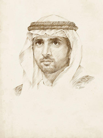 Sheikh Hamdan bin Mohammed bin Rashid Al Maktoum Black Ornate Wood Framed Art Print with Double Matting by Harper, Ethan