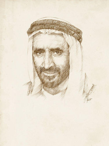 Late Sheikh Rashid bin Saeed Al Maktoum White Modern Wood Framed Art Print with Double Matting by Harper, Ethan