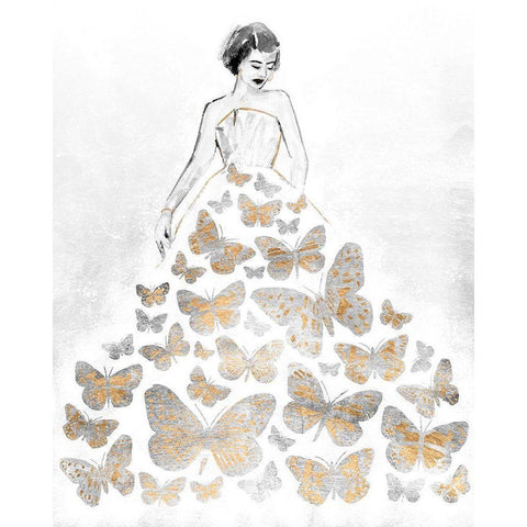 Fluttering Gown II Gold Ornate Wood Framed Art Print with Double Matting by Warren, Annie