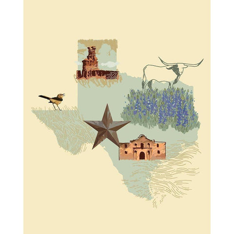 Illustrated State-Texas White Modern Wood Framed Art Print by Green, Jacob