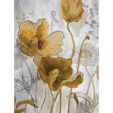 Gold and Silver Flowerfield I Black Modern Wood Framed Art Print by Studio W