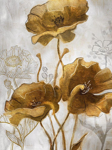 Gold and Silver Flowerfield II Black Ornate Wood Framed Art Print with Double Matting by Studio W
