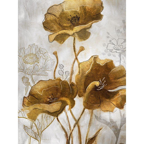 Gold and Silver Flowerfield II White Modern Wood Framed Art Print by Studio W