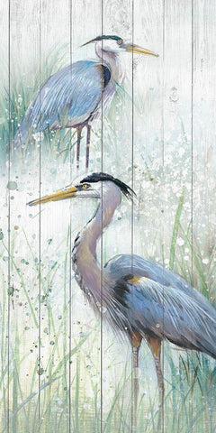 Seaside Heron Pair II White Modern Wood Framed Art Print with Double Matting by Studio W