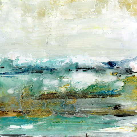 Aqua Coast I White Modern Wood Framed Art Print with Double Matting by Bramma, Lila