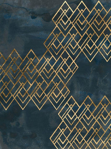 Deco Pattern in Blue I Black Ornate Wood Framed Art Print with Double Matting by Vess, June Erica