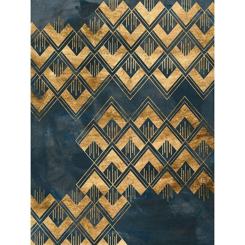 Deco Pattern in Blue II Gold Ornate Wood Framed Art Print with Double Matting by Vess, June Erica