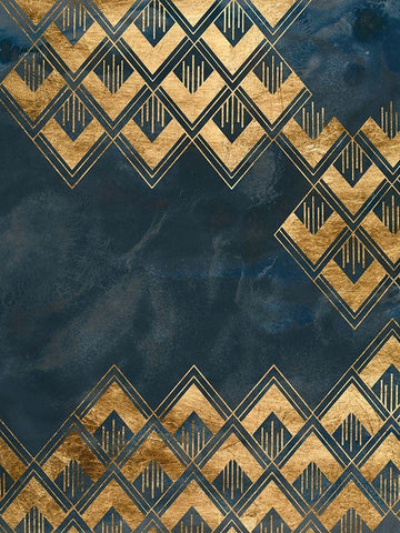Deco Pattern in Blue III Black Ornate Wood Framed Art Print with Double Matting by Vess, June Erica