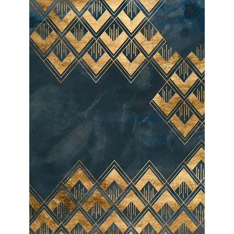 Deco Pattern in Blue III Gold Ornate Wood Framed Art Print with Double Matting by Vess, June Erica