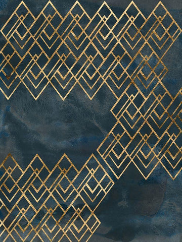 Deco Pattern in Blue IV Black Ornate Wood Framed Art Print with Double Matting by Vess, June Erica