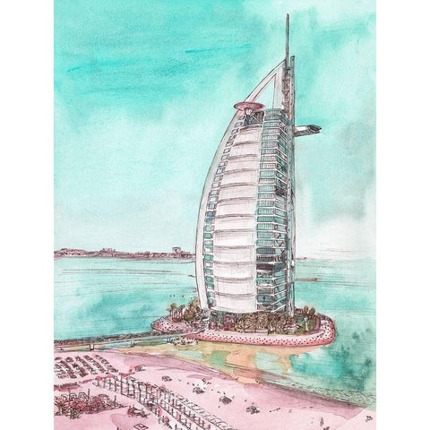 Day Landing Dubai I Black Modern Wood Framed Art Print with Double Matting by Wang, Melissa