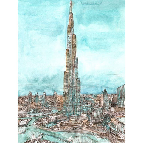 Day Landing Dubai II White Modern Wood Framed Art Print by Wang, Melissa