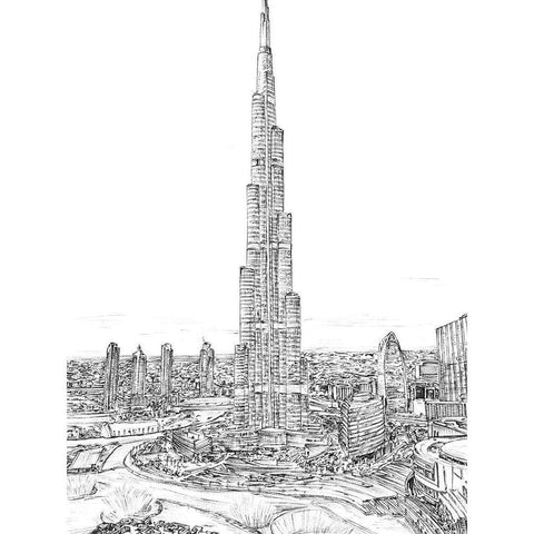 Dubai in Black and White II White Modern Wood Framed Art Print by Wang, Melissa