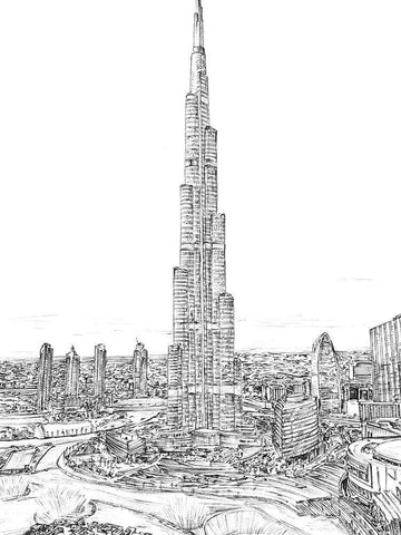 Dubai in Black and White II White Modern Wood Framed Art Print with Double Matting by Wang, Melissa