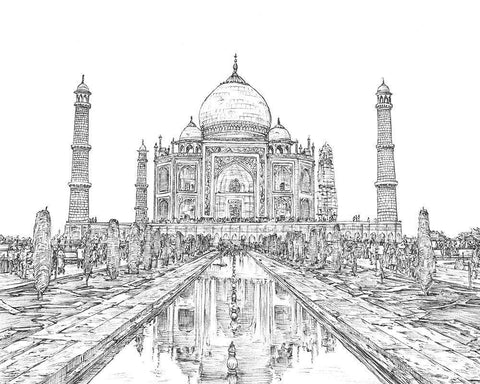 India in Black and White II Black Ornate Wood Framed Art Print with Double Matting by Wang, Melissa