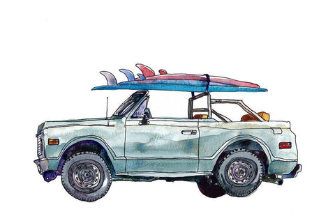 Surfin Wheels I Black Ornate Wood Framed Art Print with Double Matting by McCreery, Paul