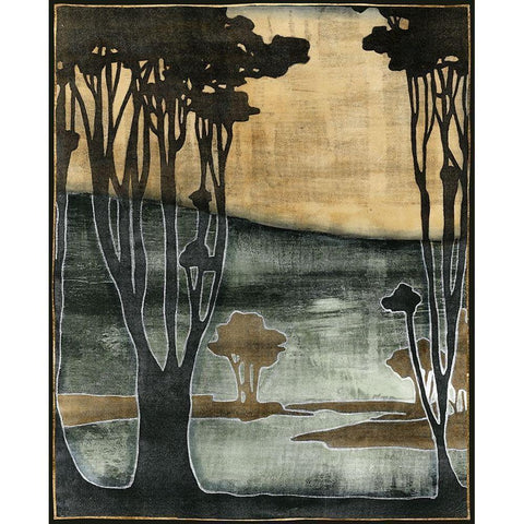 Nouveau Trees II Black Modern Wood Framed Art Print with Double Matting by Goldberger, Jennifer